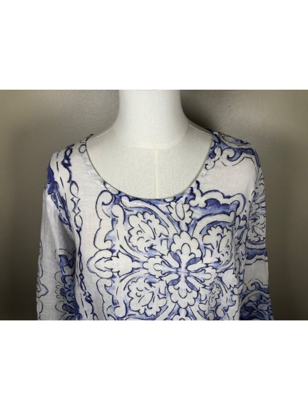 idillio Positano 100% Linen Purple & White Floral Scoop Neck Pullover Size S - Picture 2 of 11
